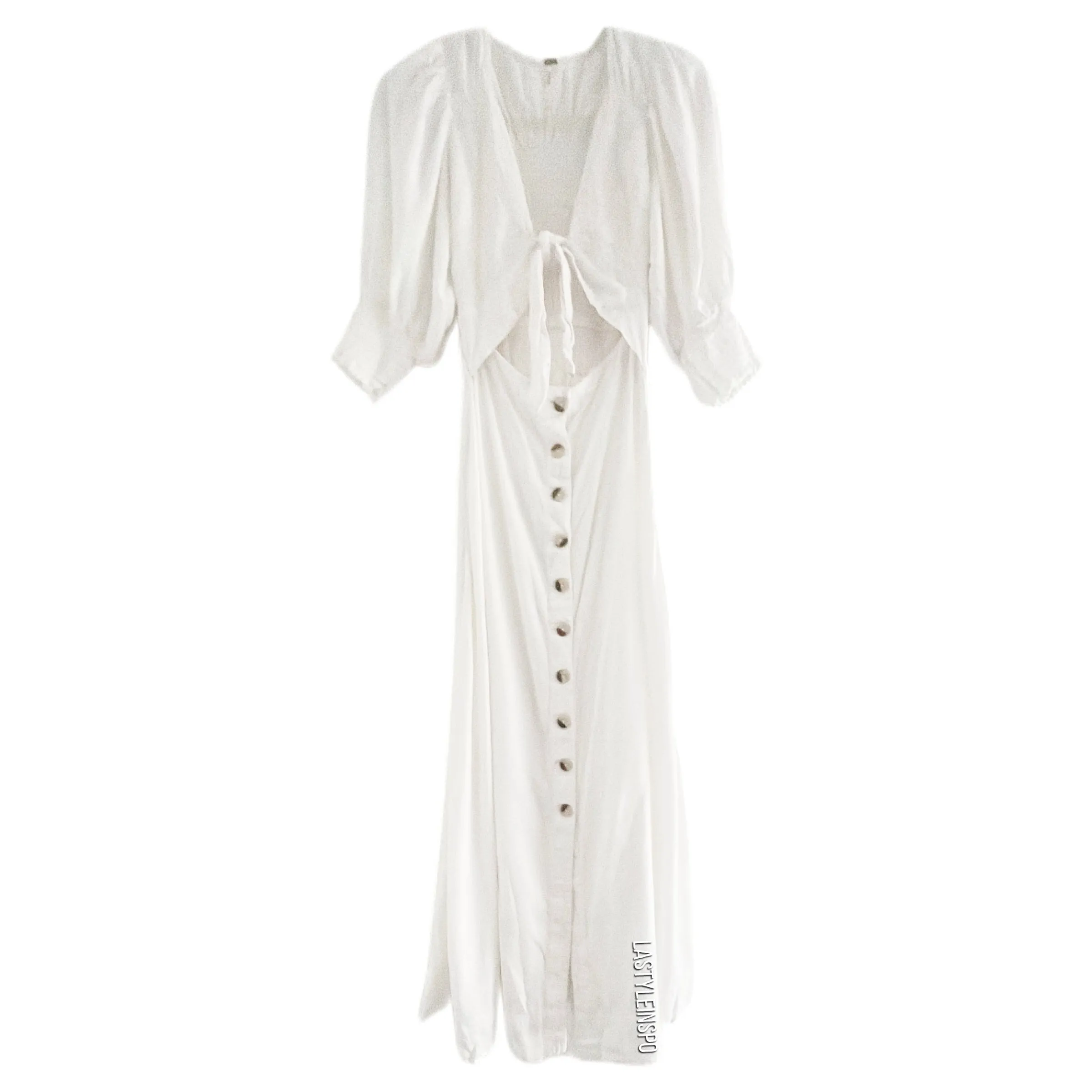 Free People Cut Out Maxi Dress Waist Boho Puff Sleeves White Size XS