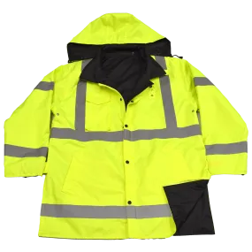 LBPJRV-C3 ANSI Class 3 Lime/ Black Reversible Waterproof Rain Parka Jacket