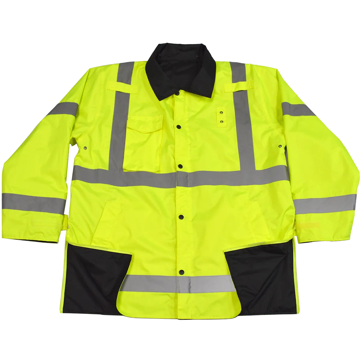LBPJRV-C3 ANSI Class 3 Lime/ Black Reversible Waterproof Rain Parka Jacket
