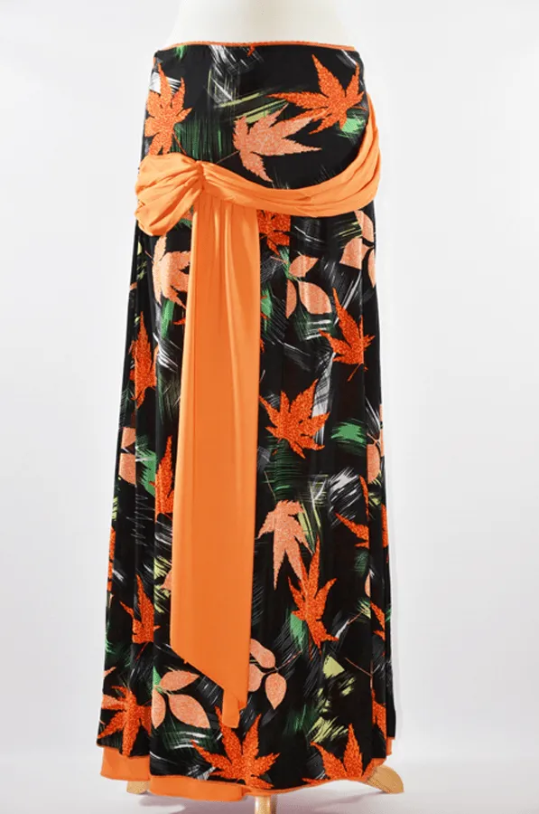 Orange Leafy Maxi Skirt