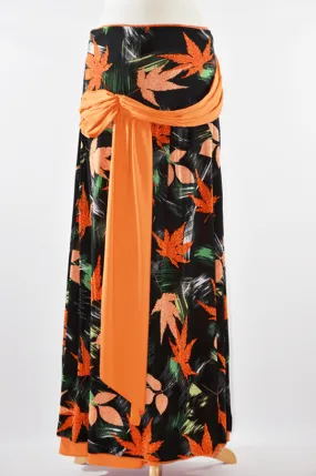 Orange Leafy Maxi Skirt