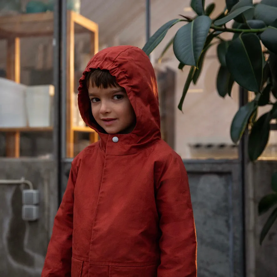 Organic Cotton Waxed Padded Jacket - Brick - 2-8y