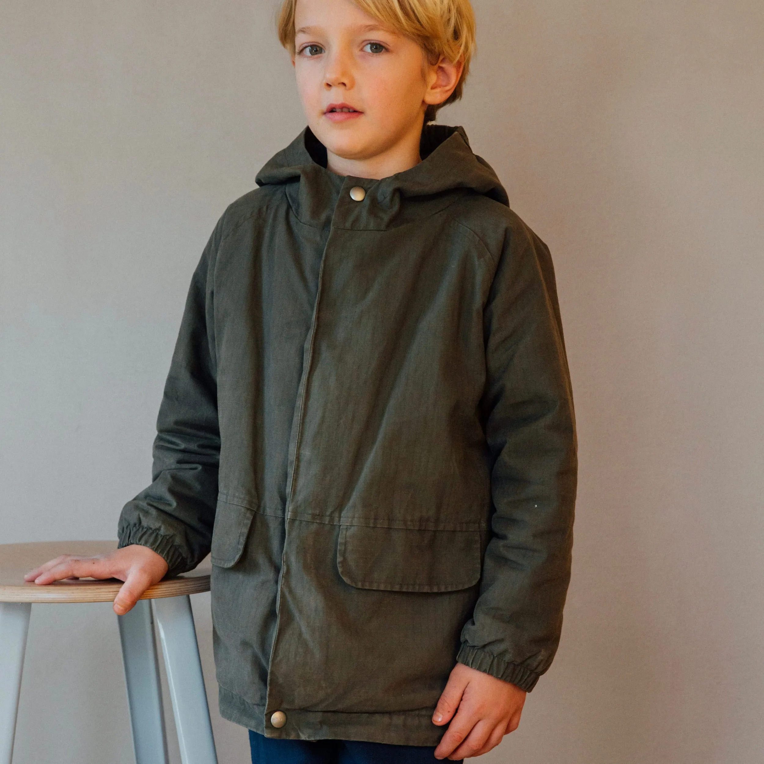 Organic Cotton Waxed Padded Jacket - Pine - 4-12y
