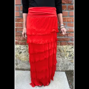 Red Silk Tiered Skirt - KGG1-RD
