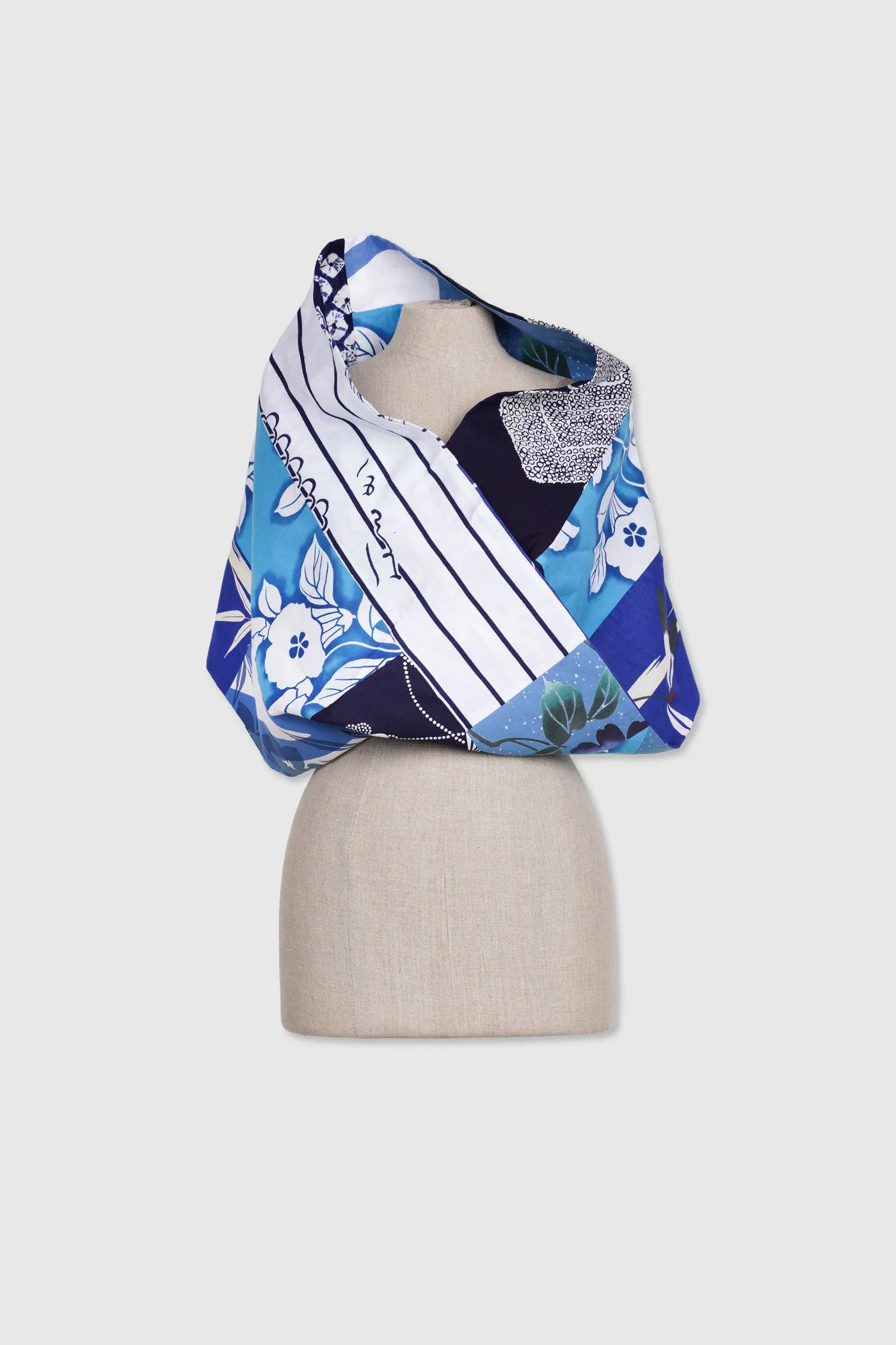 Reversible Yukata Cotton Mobius Scarf With Multiple Fabrics