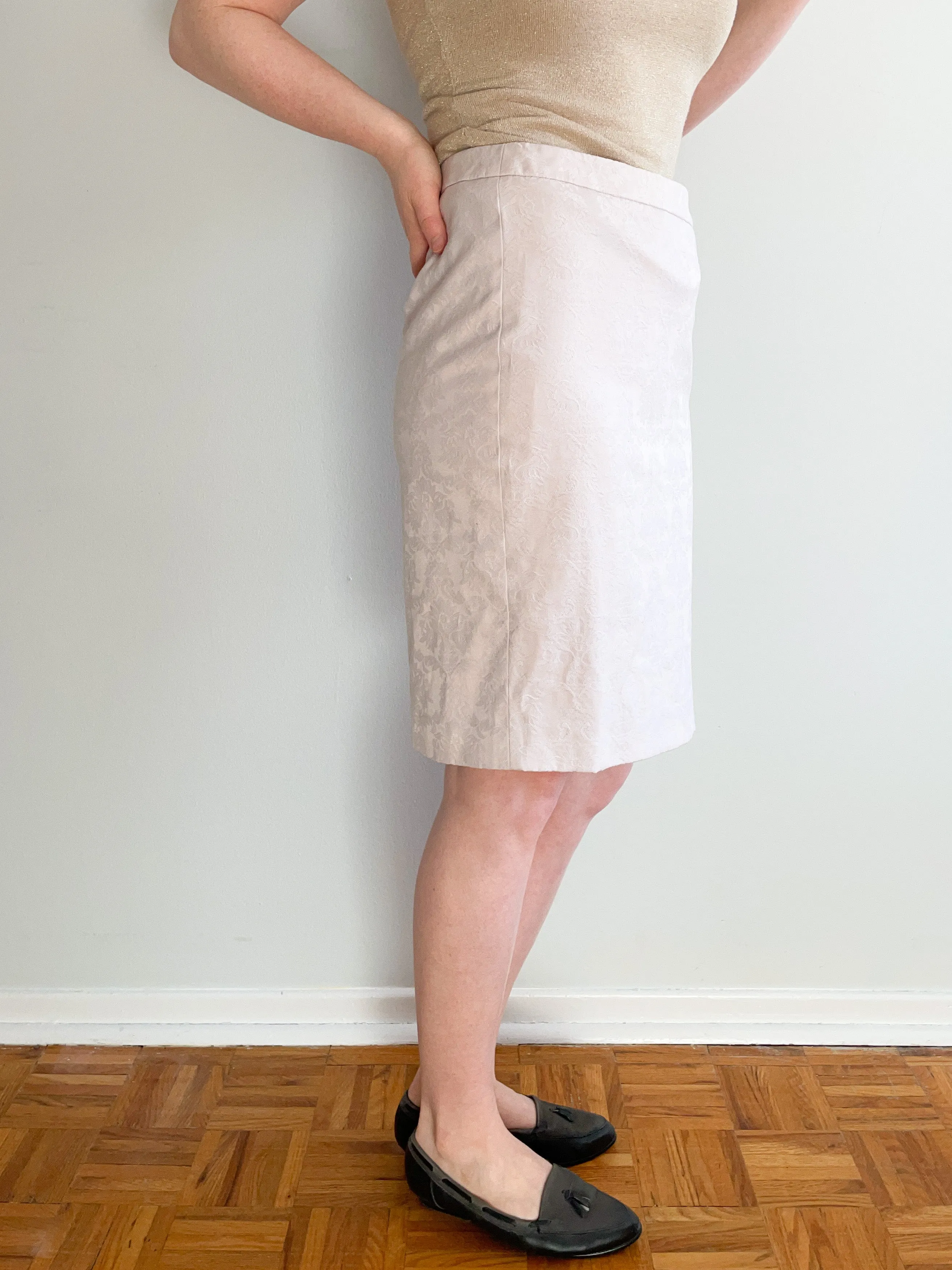 RW & Co. Blush Cream Brocade High-Waist Pencil Skirt - Size 4
