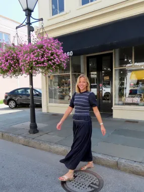 Serena Maxi Skirt Navy with White Stitching