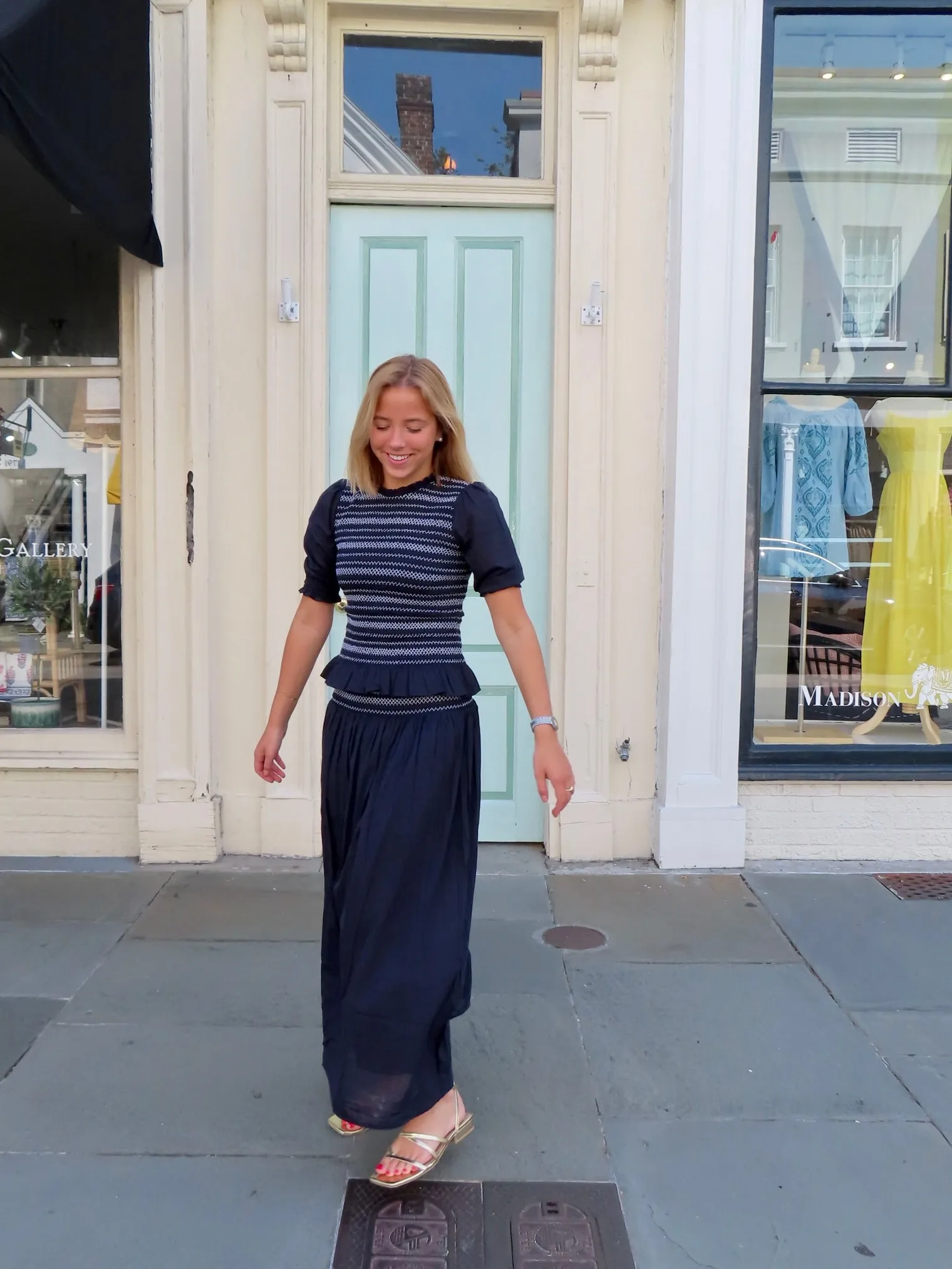 Serena Maxi Skirt Navy with White Stitching