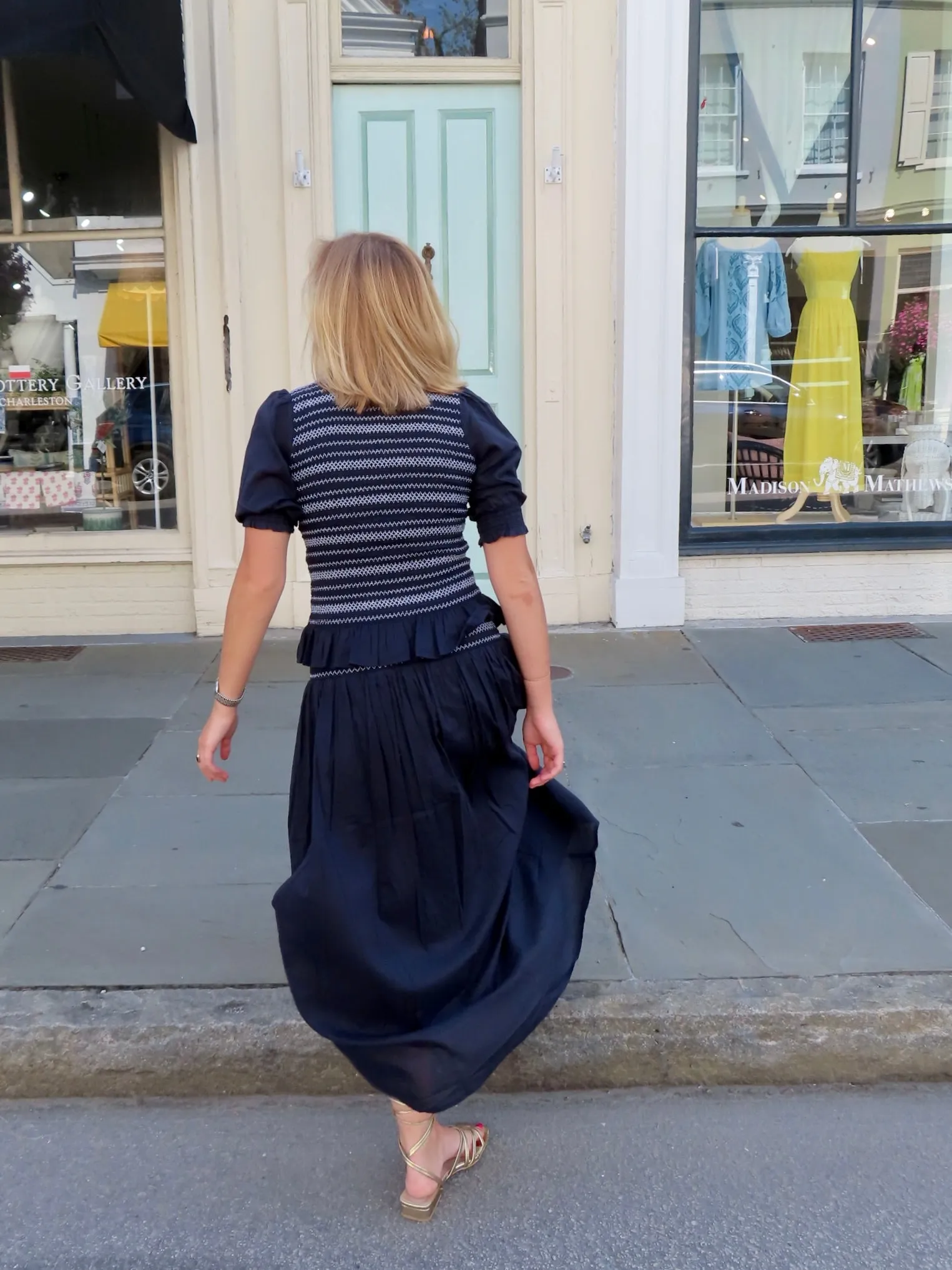 Serena Maxi Skirt Navy with White Stitching