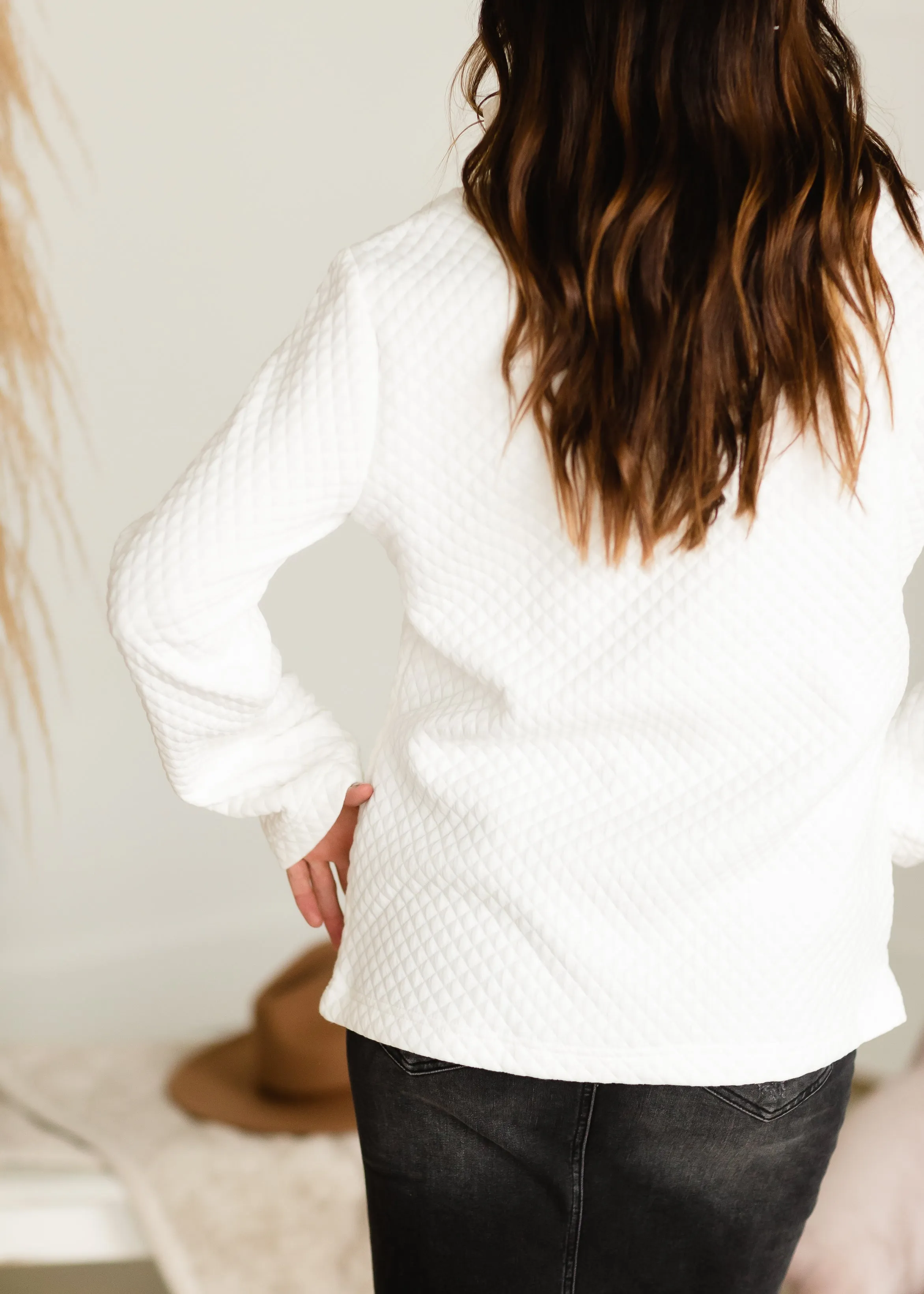 White Quilted Button Up Sweater - FINAL SALE