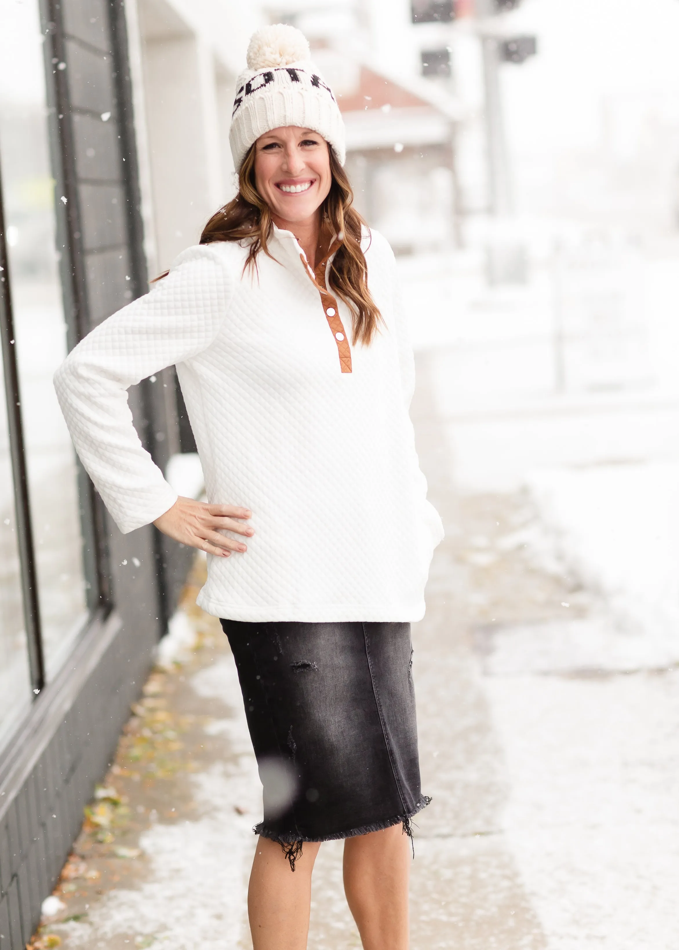 White Quilted Button Up Sweater - FINAL SALE