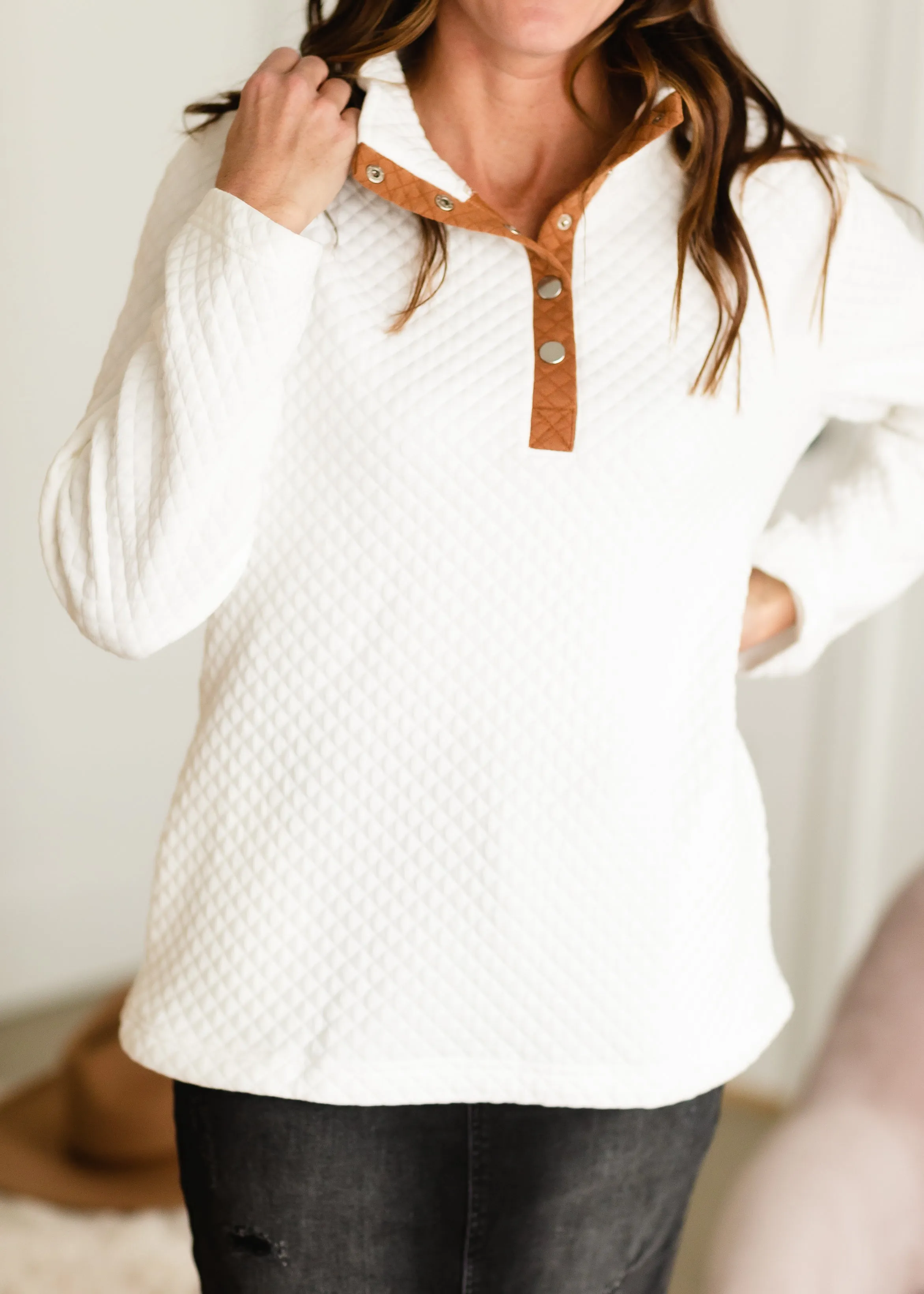 White Quilted Button Up Sweater - FINAL SALE
