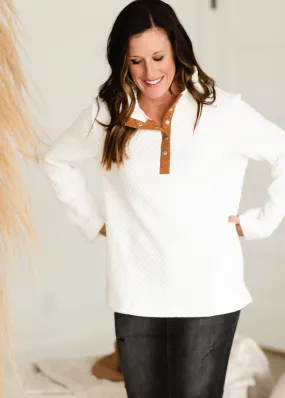 White Quilted Button Up Sweater - FINAL SALE