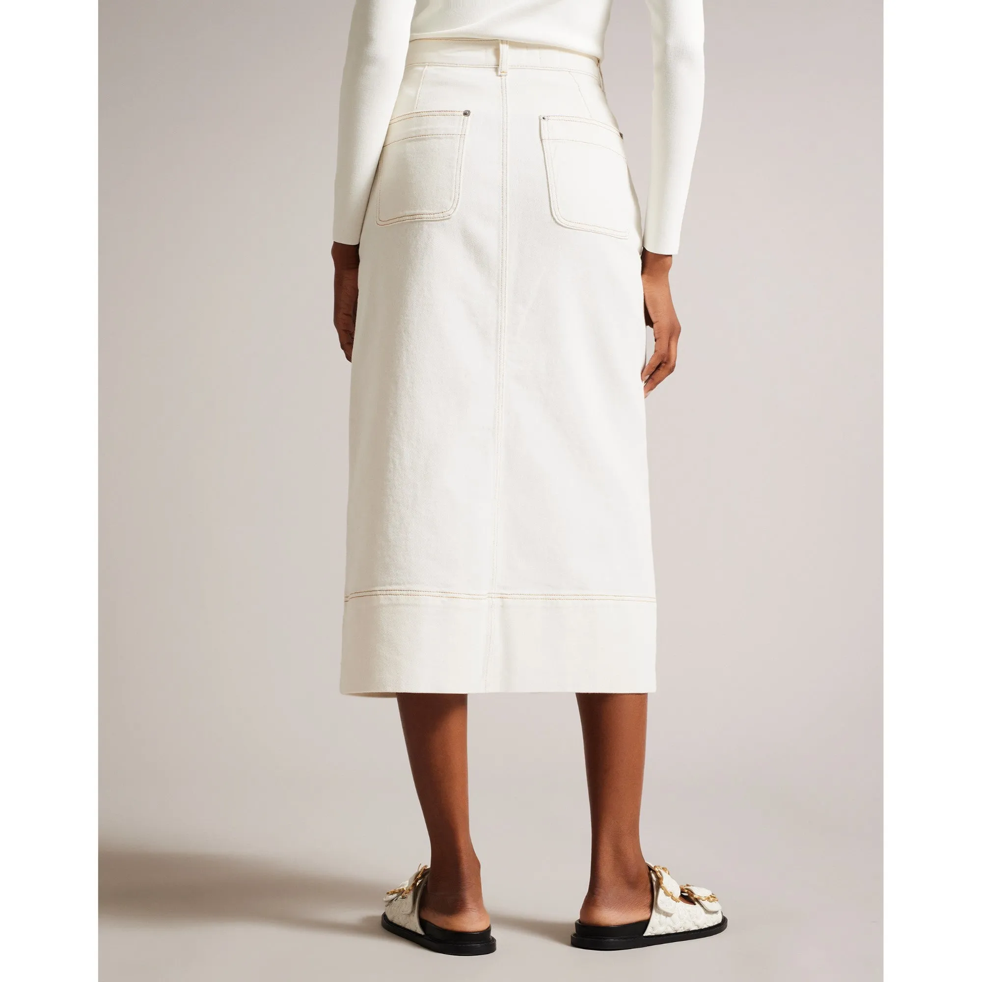 Women Wms-Jomana-Button Up Denim Pencil Skirt - Ivory
